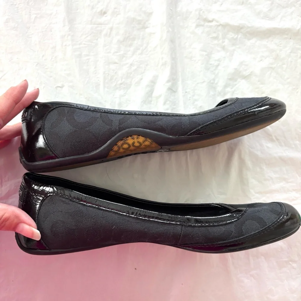 NWOT Coach true Black signature canvas patent leather Ballet Flats SZ 8 - Picture 4 of 13
